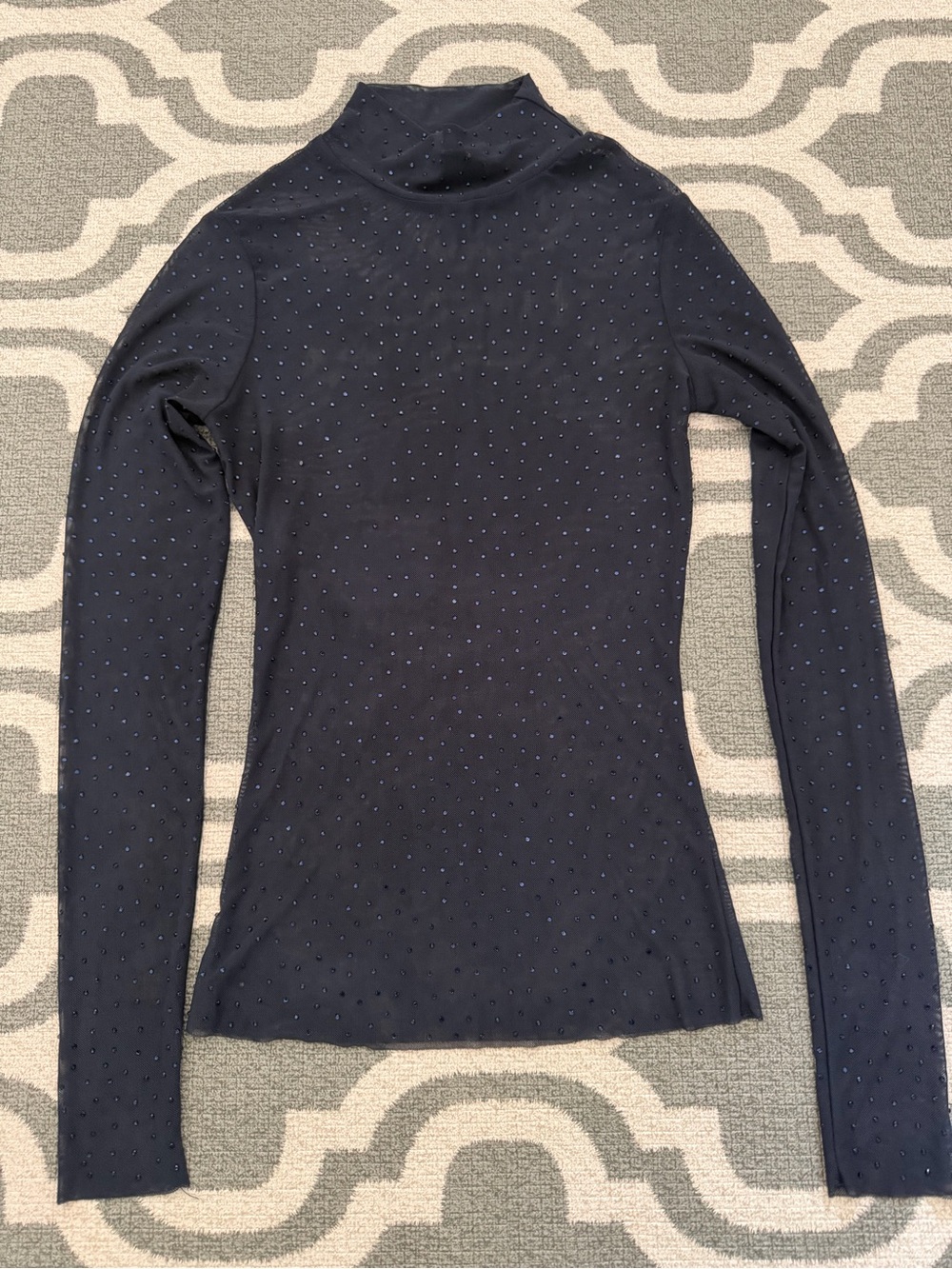 AFRM Los Angeles navy blue rhinestone studded sheer mock neck long sleeve XS